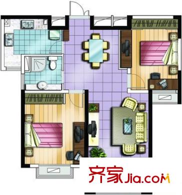 天臺星城戶型圖B2戶型 2室2廳1衛(wèi)