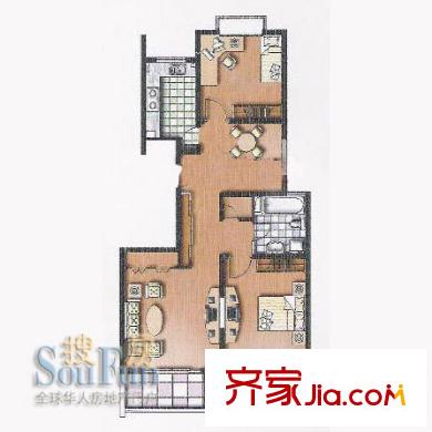金诚花园D户型 2室2厅2卫1厨