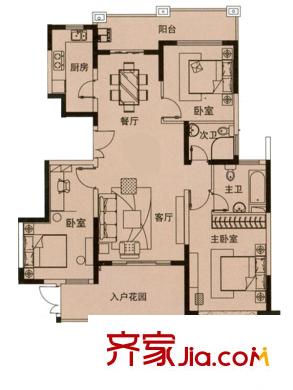 维罗纳贵都122#01室户型图 3室2厅2卫1厨