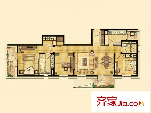朗诗虹桥绿郡C户型图 3室2厅2卫1厨