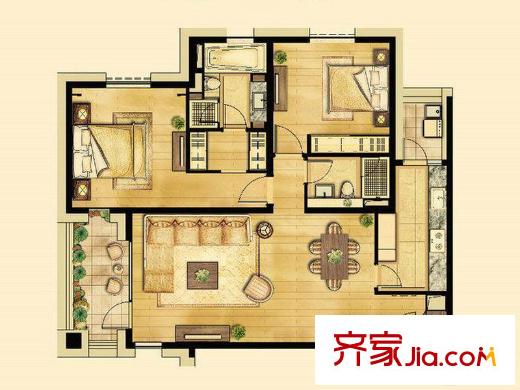 朗诗虹桥绿郡D户型图 2室2厅2卫1厨