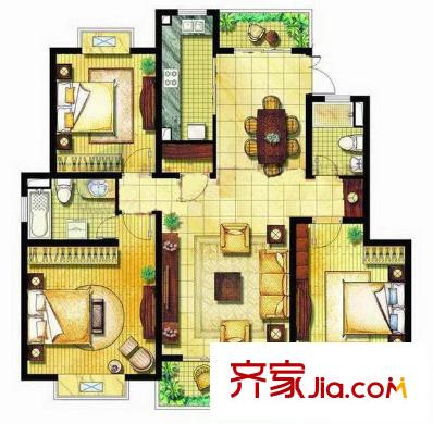 金領(lǐng)國(guó)際D-1戶(hù)型圖 3室2廳2衛(wèi)1廚
