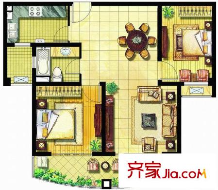 金領(lǐng)國(guó)際2室戶(hù)型圖 2室2廳1衛(wèi)1廚