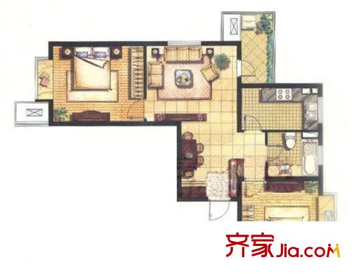 金領(lǐng)國(guó)際2室戶(hù)型圖 2室2廳1衛(wèi)1廚