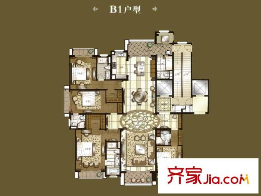 上海星河湾B1户型图 4室3厅4卫2厨