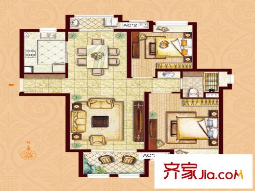 同潤藍美俊庭B戶型 2室2廳1衛(wèi)1廚