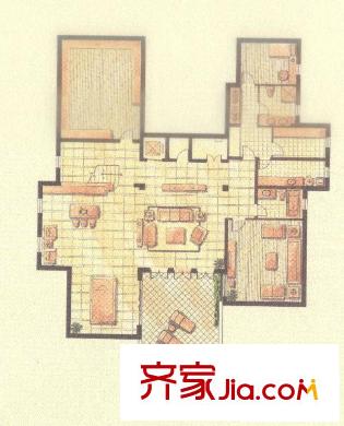 天马花园高尔夫别墅A户型地下室 4室2厅4卫1厨