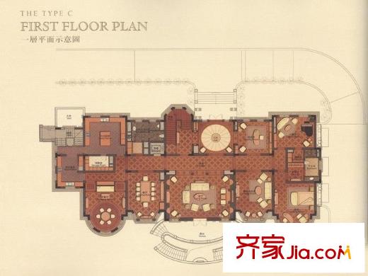 君庭C戶型一層 1室6廳3衛(wèi)2廚