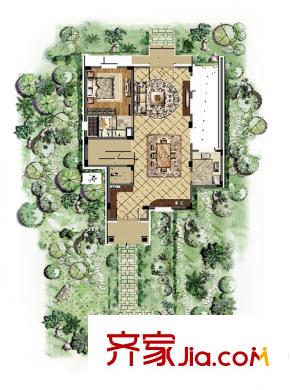 尼德蘭官邸別墅B戶型-一層 1室2廳1衛(wèi)1廚
