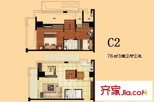 樂非天地C2戶型 3室2廳2衛(wèi)1廚