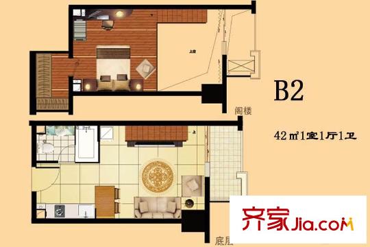 樂非天地B2戶型 1室1廳1衛(wèi)1廚