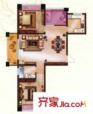 米兰诺贵都C2-1户型图 2室2厅1卫1厨