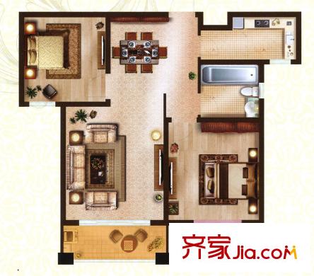 米兰诺贵都C2-3户型图 2室2厅1卫1厨