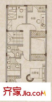 红墅1858别墅C户型-二层 4室2厅4卫1厨
