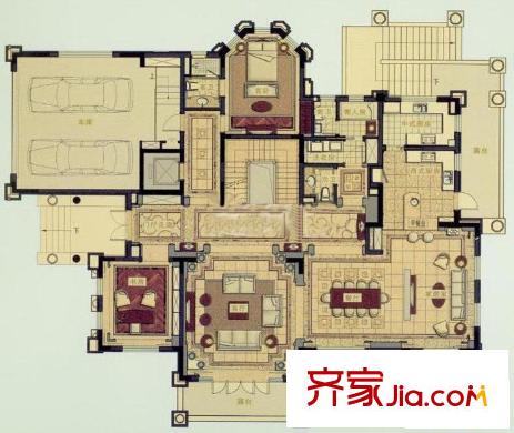 合生東郊別墅B戶型一層 1室3廳2衛(wèi)2廚