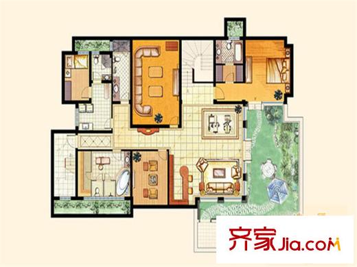 紫都上海晶园B1户型地下室 4室3厅4卫1厨