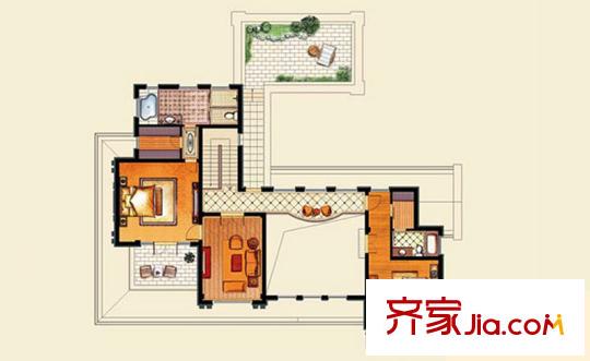 紫都上海晶园A2户型二层 4室3厅4卫1厨