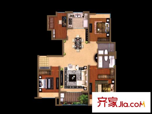 陆家嘴红醍半岛138平小高层户型 4室2厅2卫1厨
