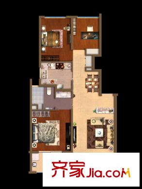 陆家嘴红醍半岛95平小高层户型 3室2厅1卫1厨