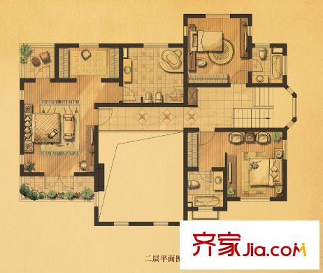 华亭别墅二期S3户型二层 3室3卫