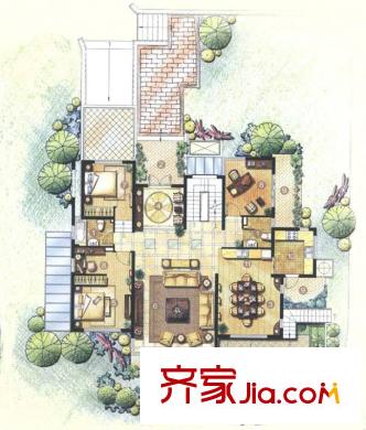 佘山东郡A9户型一层 5室3厅4卫1厨