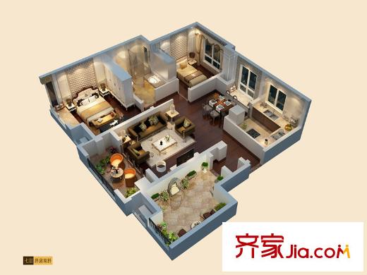 旭輝亞瑟郡洋房雙拼7樓戶型圖 2室2廳1衛(wèi)1廚