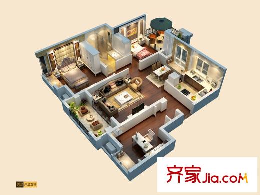 旭輝亞瑟郡洋房雙拼4樓戶型圖 3室2廳1衛(wèi)1廚