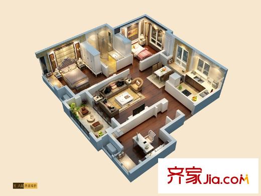 旭輝亞瑟郡洋房雙拼5、6樓戶型圖 3室2廳1衛(wèi)1廚