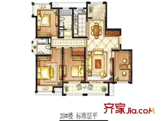 凤凰城20#楼K户型 4室2厅2卫1厨