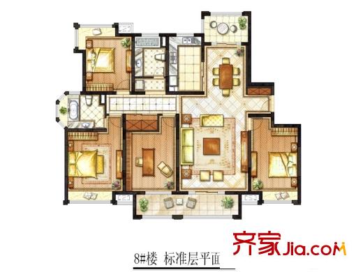 凤凰城8#楼M户型 4室2厅3卫1厨