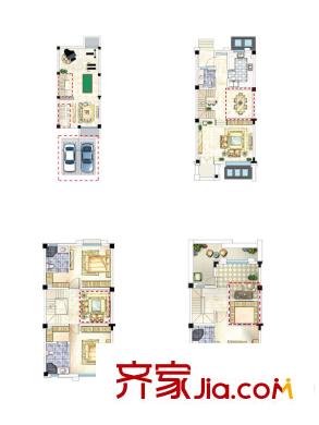 路劲上海院子A4户型图 3室2厅4卫1厨