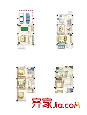 路劲上海院子A2户型图 3室2厅4卫1厨