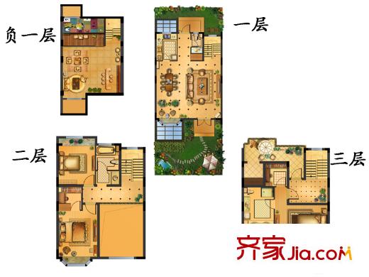 三盛松江颐景园别墅B1户型 5室4厅3卫1厨