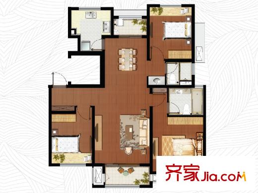 象屿品城C2户型图 3室2厅2卫1厨