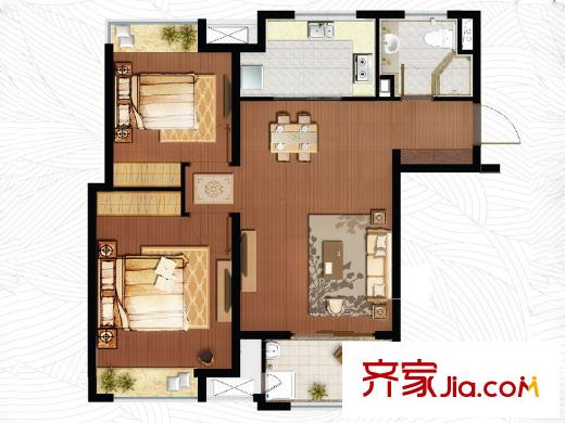 象屿品城A1户型 2室2厅1卫1厨