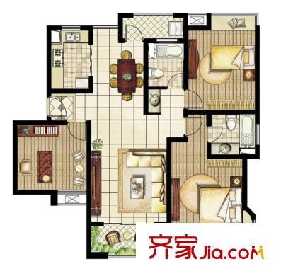 海尚名都户型图1幢5号户型图 3室2厅2卫