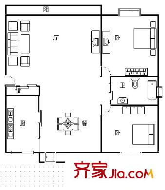 建德花园玫瑰苑 2室 户型图