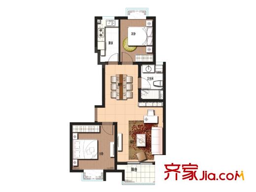 外外灘C戶型 2室2廳1衛(wèi)1廚