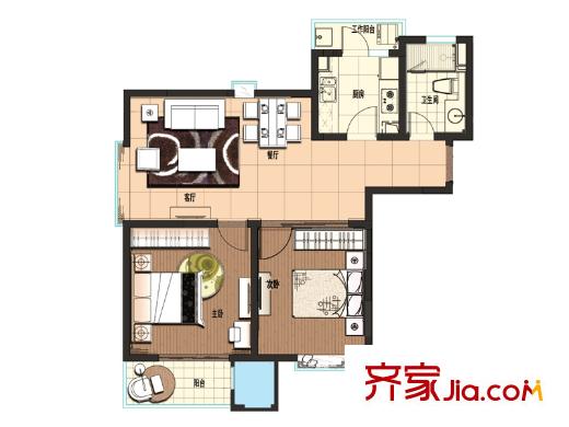 外外灘B戶型 2室2廳1衛(wèi)1廚