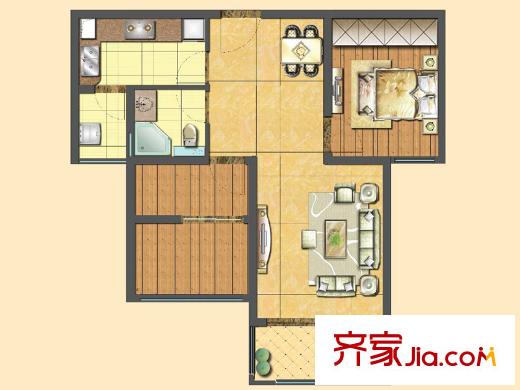 鑫苑世家兩室兩廳一衛(wèi)B2戶型圖 2室2廳1衛(wèi)1廚