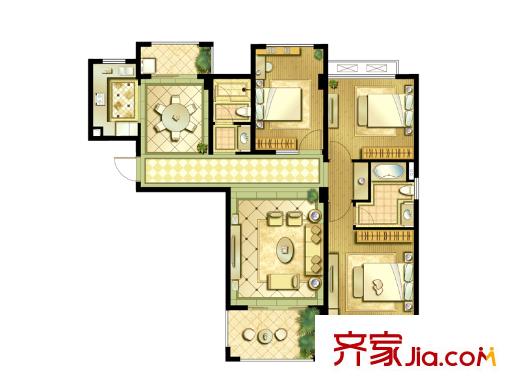 鑫苑世家1棟A戶型三室兩廳兩衛(wèi)  3室2廳2衛(wèi)1廚