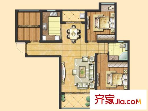 鑫苑世家三室兩廳一衛(wèi)B3戶型圖 3室2廳1衛(wèi)1廚