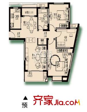 绿洲古猗新苑户型图1-C户型 3室2厅1卫1厨