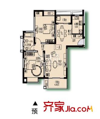 绿洲古猗新苑户型图1-A户型 2室2厅1卫1厨