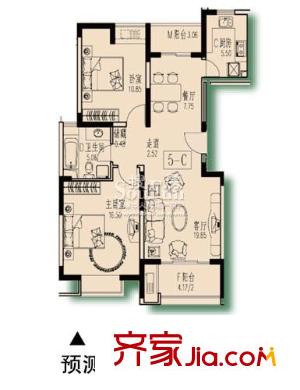 绿洲古猗新苑户型图5-C户型 2室2厅1卫1厨