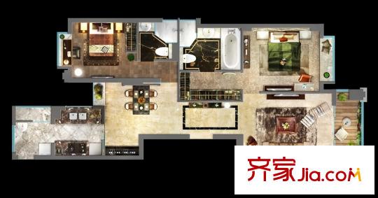 嘉御庭两房户型 2室2厅2卫1厨
