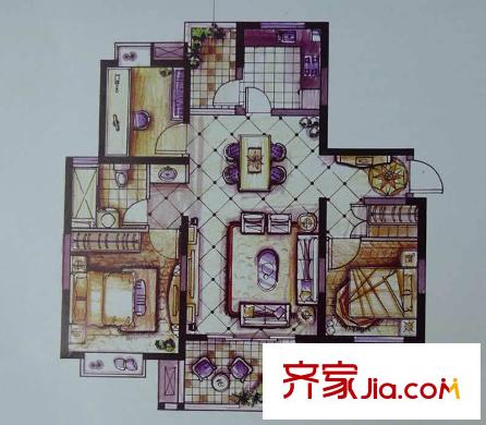 錦繡華都3房戶型圖 3室2廳2衛(wèi)1廚