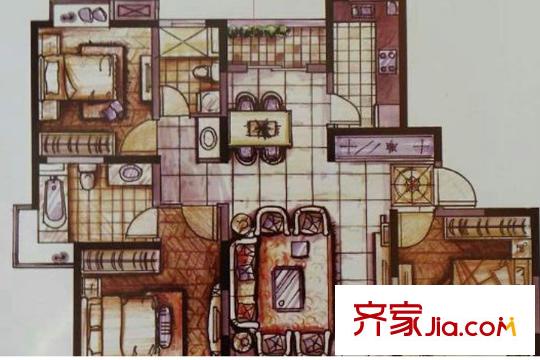錦繡華都戶型圖 3室2廳2衛(wèi)1廚