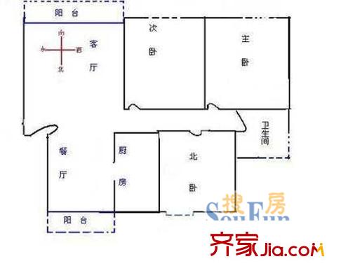 上海 雙秀西園3室 戶型圖