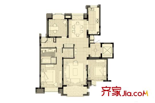 宝华紫薇花园D2户型 3室2厅2卫1厨